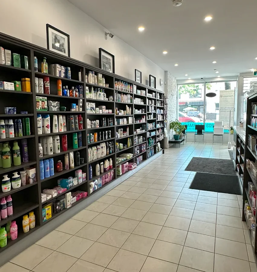 Over-the-counter and health product shelves at St. Clair Drug Mart Pharmacy