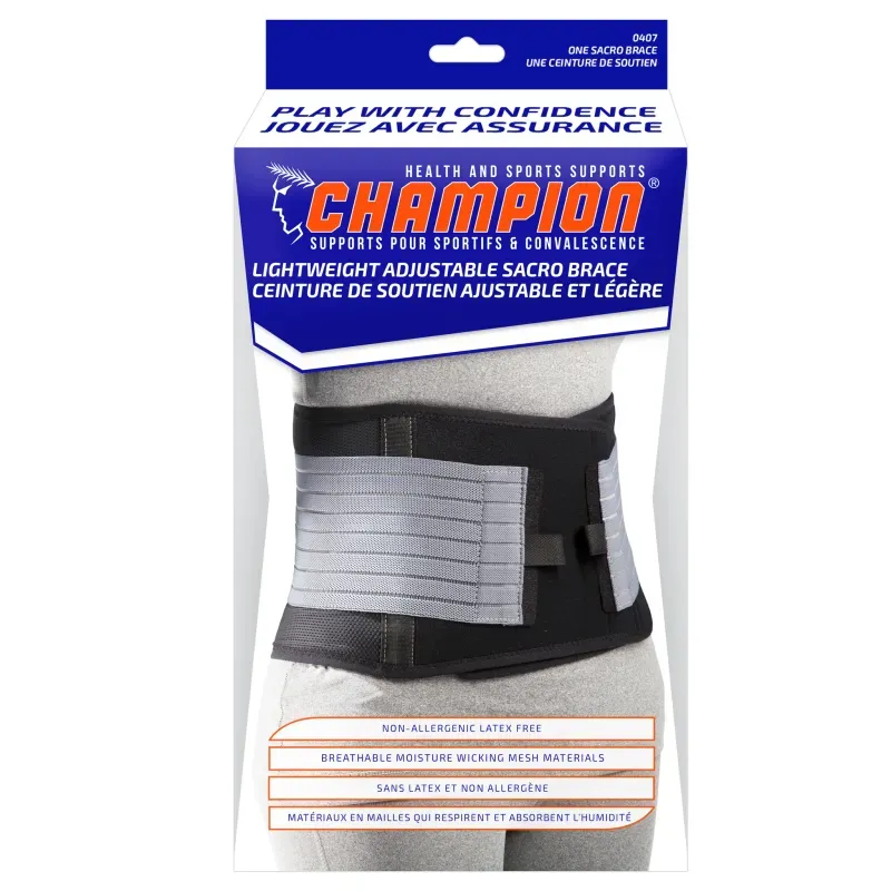 Champion Adjustable Sacro Brace retail packaging