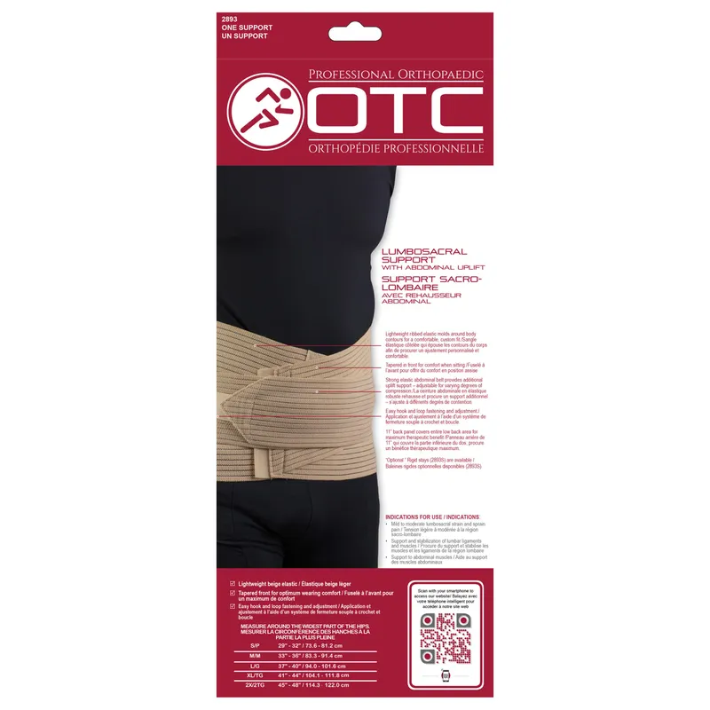 OTC Professional Orthopaedic Lumbosacral Support with Abdominal Uplift retail packaging